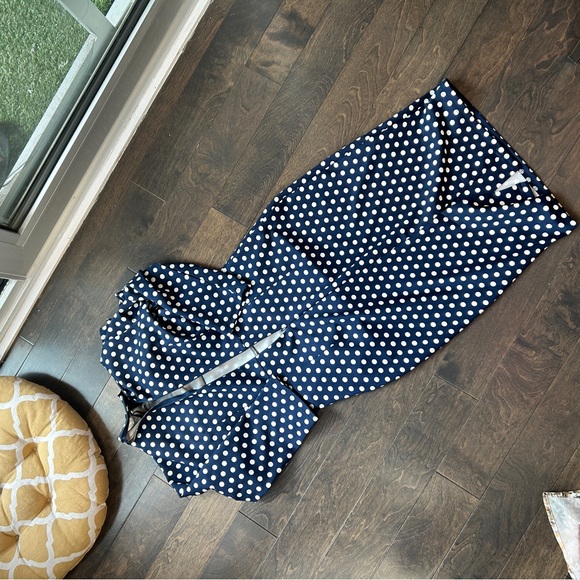Pinup Polka Dot Pencil Dress in Navy with Neck Bow - Picture 9 of 9
